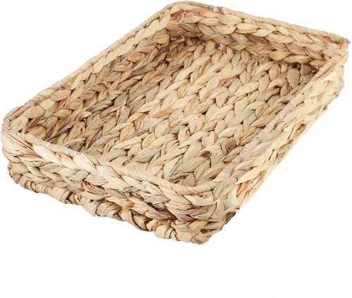 Miniatura 10 de Bandeja de servir tejida de jacinto de agua rectangular Bandejas de almacenamiento de mimbre tejidas a mano para café/desayuno/postre/fruta/pan