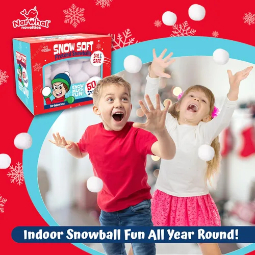 Miniatura 4 de Narwhal Novelties Paquete de 50 bolas de nieve falsas divertidas para niños de 2 pulgadas, bolas de nieve artificiales a granel para interiores