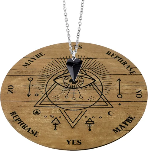 Jetec Tablero de péndulo de madera para la radiestesia, adivinación, péndulo de brujería, suministros de altar con collar de cristal y kit de Color