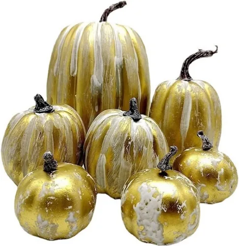 Miniatura 11 de Lizxun 7 calabazas artificiales de Halloween de espuma de imitación de calabaza naranja, calabazas de espuma de cosecha de otoño para otoño, Acción