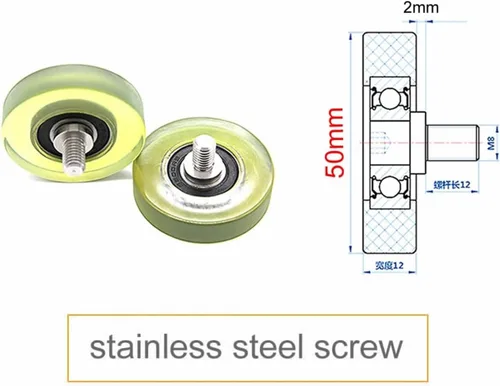 Miniatura 2 de SSIMOO Diámetro 1.969 in, tornillo M8, rodamiento de poliuretano PU con varilla de tornillo de acero inoxidable, polea suave recubierta