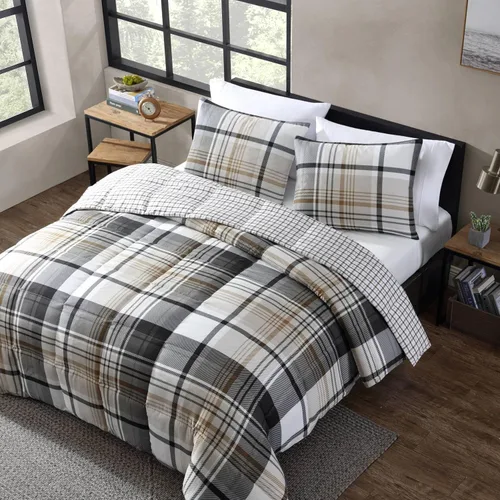 Miniatura 2 de Eddie Bauer - Juego de edredón Queen, ropa de cama reversible a cuadros, elegante y cálida decoración del hogar (gris normandía, Queen)