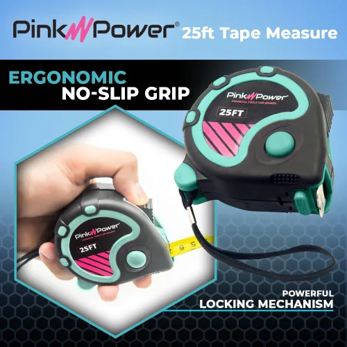 Miniatura 4 de Pink Power Cinta métrica con fracciones – Cinta métrica azul resistente, pequeña, retráctil, con marcas de fácil lectura, retorno centrado