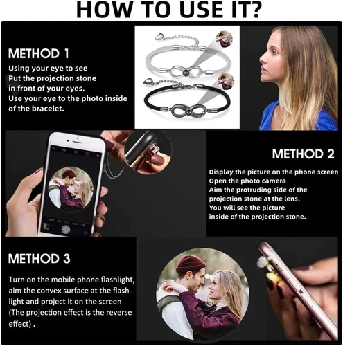 Miniatura 4 de Nameinhea Pulsera personalizada con imagen en el interior, pulsera de proyección de fotos, pulsera personalizada con foto conmemorativa para novia