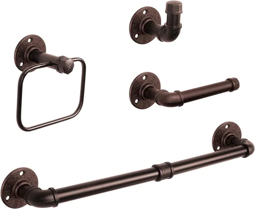 Miniatura 8 de NearMoon Juego de accesorios de baño de tubería industrial de 4 piezas, incluye barra de toalla de 18 pulgadas, anillo de toalla, soporte para papel