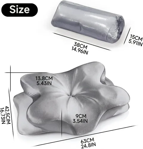 Miniatura 2 de Almohada cervical para el alivio del dolor de cuello, almohada ergonómica de espuma viscoelástica con funda de satén sedoso resistente a