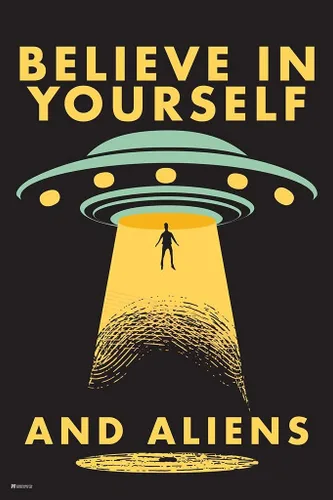 Cartel motivacional de borrado en seco de 12 x 18 pulgadas con texto en inglés "Believe in Yourself and Alien" (Creer en ti mismo) y aliens con