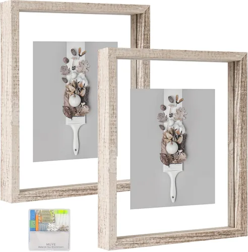 Miniatura 16 de MUYE Marcos flotantes de 5 x 7 pulgadas, patrón de madera blanca y beige envejecida, marco de fotos de doble cristal para mostrar fotos de cualquier
