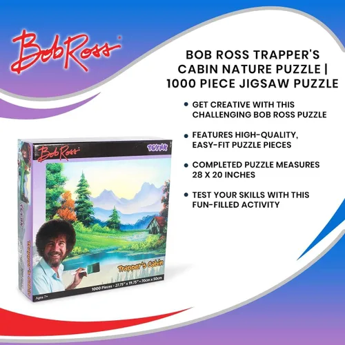 Miniatura 7 de Bob Ross Trapper's Cabin Nature Puzzle para adultos y niños Tablero de rompecabezas de 1000 piezas de Countryside Lake House Rompecabezas