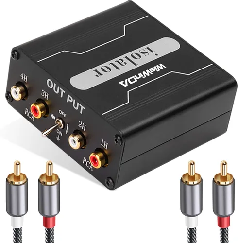 Aislador de ruido de bucle de tierra RCA de 4 canales (sin reducir los graves) con revestimiento dorado, eliminador de sonido de altavoz, filtro de
