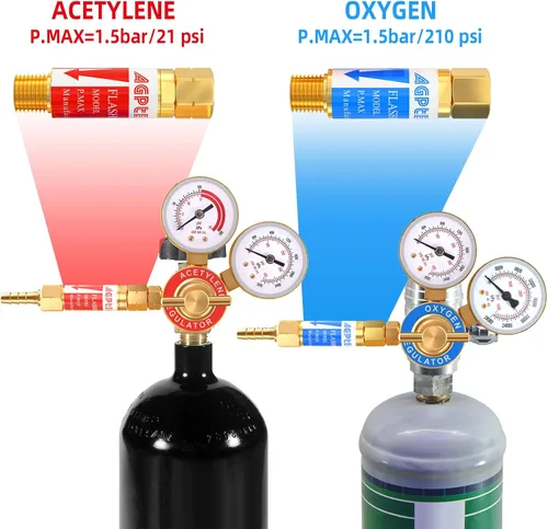 Miniatura 5 de AGPTEK Juego de Válvulas Antirretorno para Oxígeno y Acetileno Regulador de Extremo Rosca 9/16-18 Tamaño B