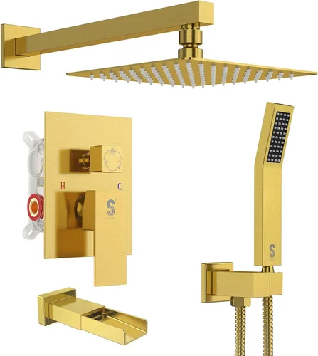 Miniatura 17 de SR SUN RISE Juego de grifo de ducha para bañera montado en la pared de 8 pulgadas, sistema de ducha de metal con boquilla de bañera, cabezal