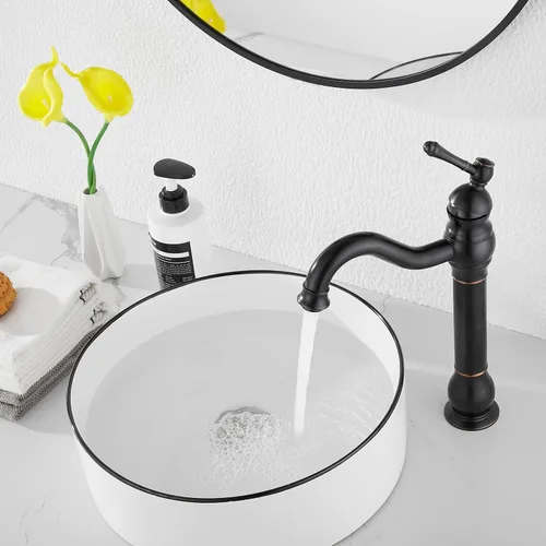 Miniatura 7 de Grifo giratorio de 360 ° con un solo orificio para lavabo de baño, desagüe desplegable a juego sin desbordamiento, bronce aceitado Bronce frotado