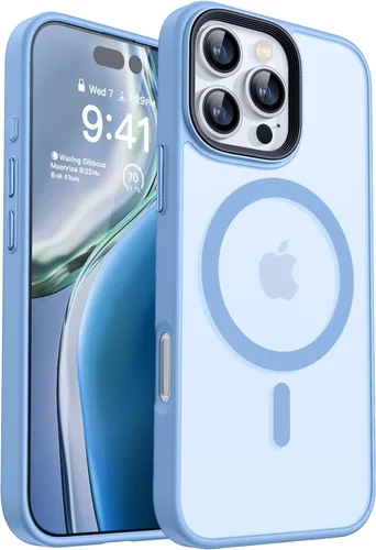 Miniatura 14 de CANSHN Funda magnética para iPhone 15 [compatible con MagSafe y probada contra caídas de grado MIL], funda delgada translúcida mate, antiarañazos, a