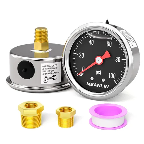 Miniatura 27 de MEANLIN MEASURE 2 unidades de acero inoxidable 015Psi relleno de líquido, medidor de presión relleno de glicerina de 1.5 pulgadas, aire de aceite
