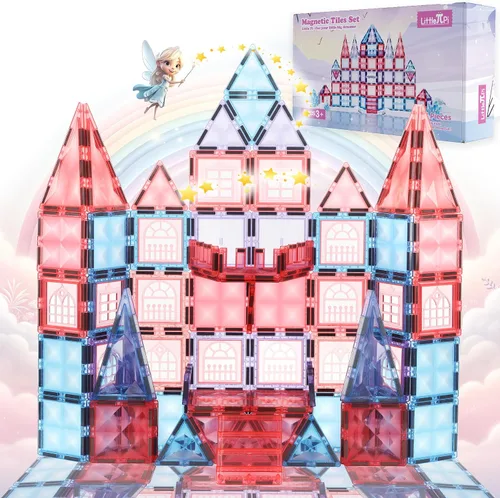 Miniatura 8 de Little Pi 102 piezas de bloques de construcción con azulejos magnéticos de castillo de princesa congelada - Bloques de diamante 3D, juguetes
