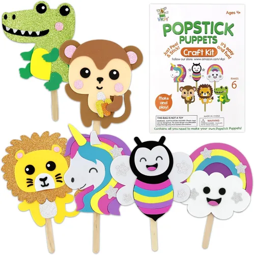 VKPI Kit de manualidades para hacer 6 marionetas de palitos, manualidades de arte de espuma para regalo, juguetes para contar cuentos para niños de