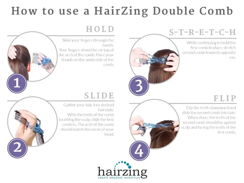 Miniatura 7 de Paquete de 2 Peines Cómodos Originales - Peine Doble para Cabello Fino, Delgado y Ondulado - Peinados de Cola de Caballo Fáciles y Recogidos