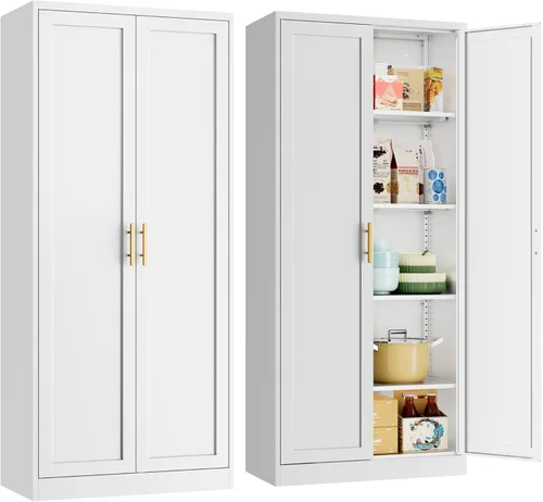 Miniatura 11 de Gabinete de metal para despensa de cocina, 71 pulgadas de alto x 28 pulgadas de ancho x 14 pulgadas de profundidad con 2 puertas y 4 estantes Negro