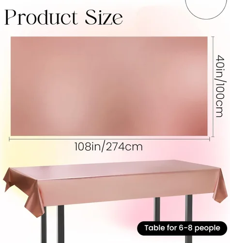 Miniatura 2 de Just Shimmer 2 piezas Mantel de Plástico Oro Rosa - Impresionante Acabado Mate Metálico, 40" x 108" Mantel para Mesa de Despedida de Soltera