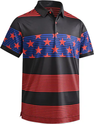 Miniatura 92 de DEOLAX Camisa de golf para hombre, con estampado de moda, atlética, de manga corta, clásica, casual, ajuste seco, suave, para hombres