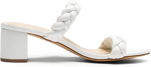 Miniatura 4 de DREAM PAIRS Zapatos de tacón bajo con dos correas trenzadas para mujer, puntera abierta, tacón grueso, sandalias de tacón grueso, para fiestas