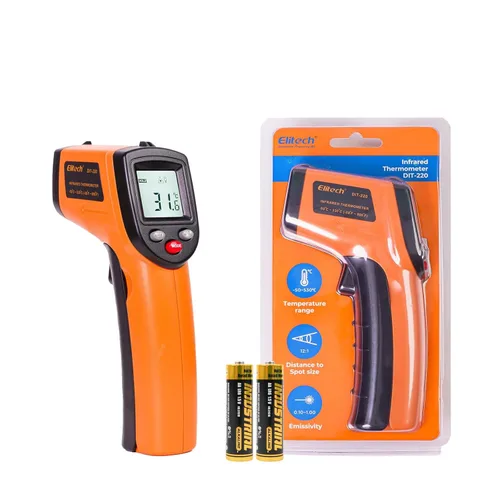 Elitech Pistola de temperatura láser, termómetro infrarrojo digital sin contacto, emisividad ajustable, luz de fondo, de mano para parrilla, carne,