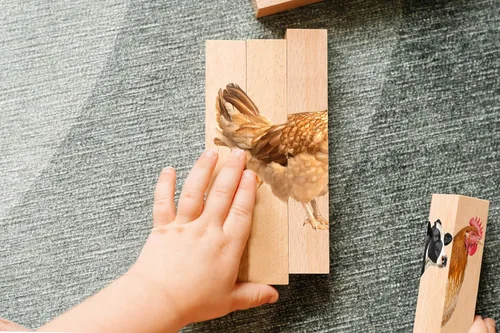 Miniatura 5 de Rompecabezas de madera de animales en bloques gruesos para niños de 2 años en adelante - Juego de bloques de animales de granja Montessori 4 en 1