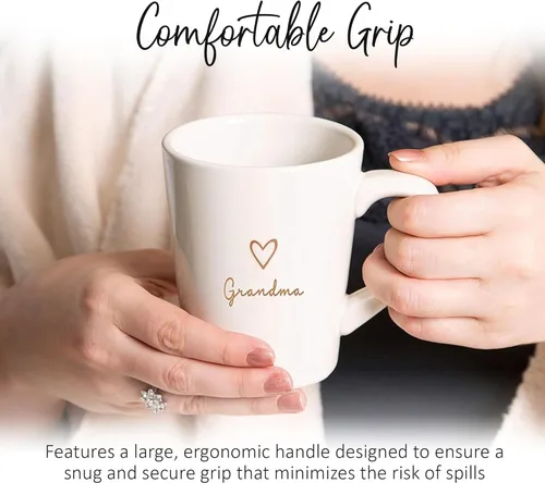 Miniatura 4 de Pavilion Grandma - Taza de café de gres para abuelas con etiqueta de corazón, ideal para uso diario con diseño de texto "Grandma", compatible