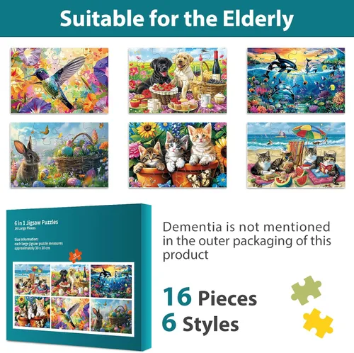 Miniatura 7 de Paquete de 6 Rompecabezas de 16 Piezas para Demencia para Ancianos, Rompecabezas de Piezas Grandes, Productos y Actividades para Alzheimer