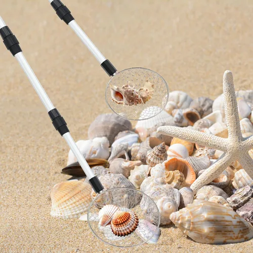 Miniatura 3 de Roshtia 2 piezas de tamiz de arena para la playa, pala de arena ajustable de 22-33 pulgadas/17-36 pulgadas, pala de arena con mango largo retráctil
