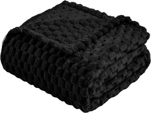 Vessia - Manta de forro polar de franela (50x70 pulgadas), manta 3D de jacquard negra, esponjosa y cálida para sofá, sillón, cama, silla, 300GSM,