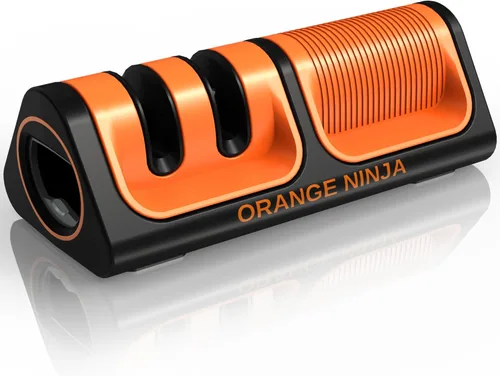 Mini afilador de cuchillos Orange Ninja – Afilador de cuchillas gruesas y finas, sistema de afilado, afiladores de cuchillos para cuchillos de