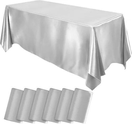 Miniatura 8 de MCEAST Paquete de 2 manteles rectangulares de satén de 102 x 58 pulgadas, mantel de seda brillante, decoración de mesa de tela suave para decoración