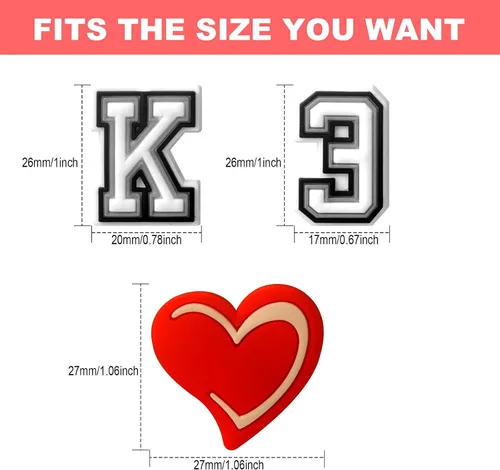 Miniatura 6 de XZYPLHJ Dijes de letras para decoración de zapatos, 74 letras + paquete de 6 dijes de corazón para zapatos, sandalias de zueco, decoración