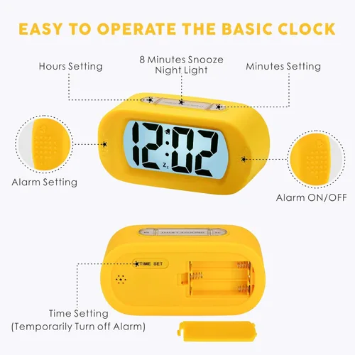 Miniatura 5 de Plumeet Reloj Despertador para Niños Grande Reloj Digital LCD de Viaje con Función de Repetición y Luz Nocturna - Sonido Ascendente y Tamaño de Mano