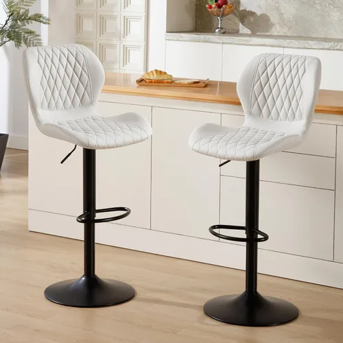 Miniatura 2 de Taburetes de bar modernos, taburetes de bar giratorios con respaldo alto, taburetes de bar de tela ajustables para sillas de isla de cocina