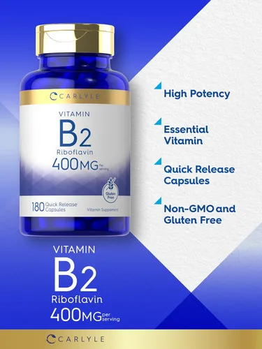 Miniatura 4 de Carlyle Vitamina B-2 400 mg 180 unidades Suplemento sin OMG, sin gluten Riboflavina B2