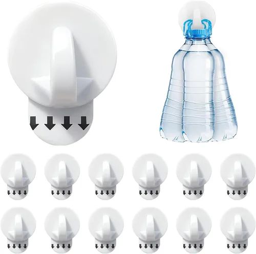 Miniatura 8 de Ganchos de pared adhesivos extraíbles, resistentes y sin daños, soporta hasta 2.2 libras, paquete de 12 con tiras, ganchos sin taladrar para fotos