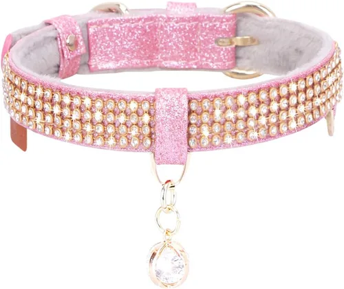 Miniatura 7 de Collar para gatos y perros, [brillos de imitación de diamante] Cuero sintético prémium con dije, collares ajustables para gatos grandes y perros