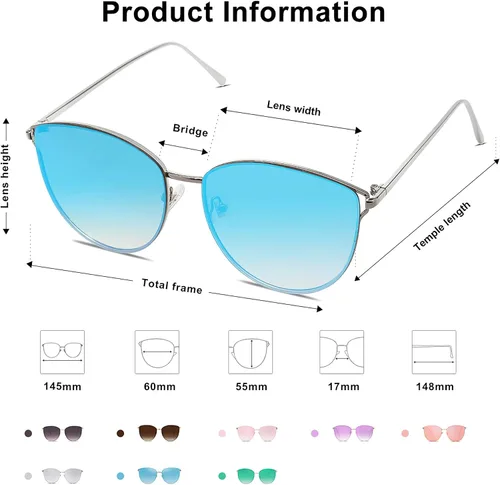 Miniatura 3 de SOJOS SJ1085 - Lentes de sol planos con espejo para mujer
