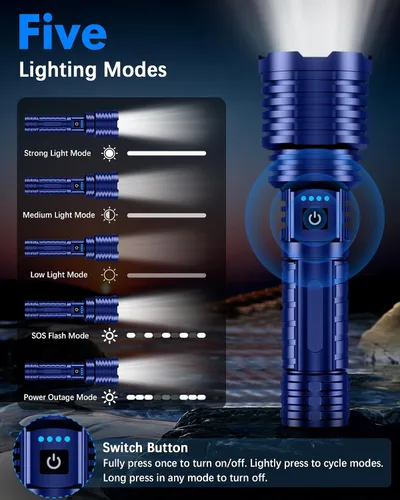 Miniatura 3 de Linternas LED recargables superbrillantes de 2500,000 lúmenes altos, linternas de alto lúmenes de hasta 25 horas de larga vida Zoomable 5 modos