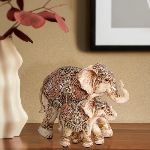 Miniatura 5 de Estatuas de elefante para decoración del hogar, decoración de elefante para mamá y bebé para sala de estar, estante, buena suerte, familia, figura