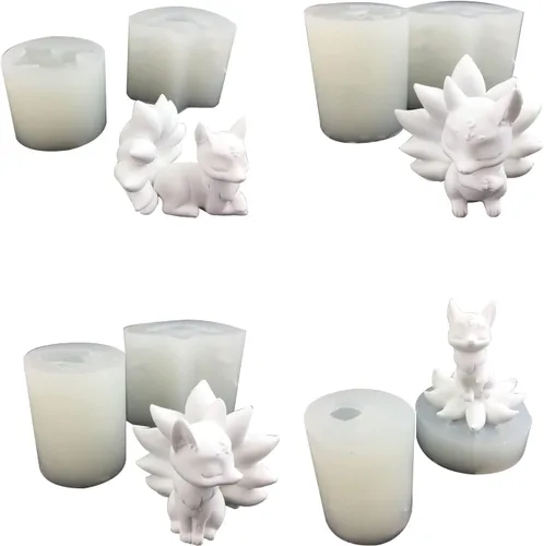 Molde de resina epoxi con forma de zorros de nueve colas, antiadherente, vela perfumada, molde de silicona, manualidades de yeso, herramienta de