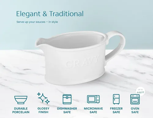 Miniatura 6 de Kook - Recipiente de cerámica para salsa, dispensador de servicio, jarra de porcelana para salsas, aderezos y crema, mango grande, apto para Blanco