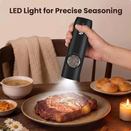 Miniatura 4 de Juego de molinillo eléctrico de sal y pimienta, salero y pimentero automático recargable, molinillo de pimienta de grosor ajustable con LED