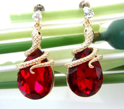 Miniatura 43 de Navachi Pendientes colgantes de gota de serpiente con forma de pera multicolor de cristal chapado en oro de 18 quilates