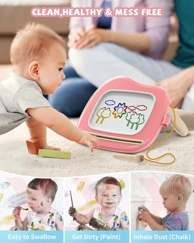 Miniatura 5 de Kikapabi Tablero de Dibujo Magnético, Tablero de Garabatos para Juguetes de Niños Pequeños de 1 a 3 Años, Juguetes Sensoriales Educativos y de Rosa