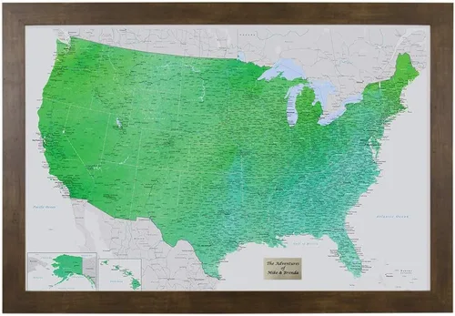Miniatura 11 de Push Pin Travel Maps Encantador verde esmeralda personalizado Estados Unidos con alfileres y marco marrón de 27.5 x 39.5 pulgadas - Mapa tus viajes