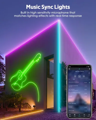 Miniatura 2 de 110V Tira de luz LED RGB COB Bluetooth de 10 pies, tira de luces LED multicolor ajustable flexible con control remoto, sincronización de música